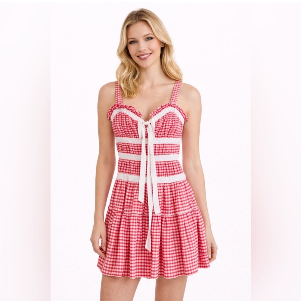NWOT LPA Gingham Tie Front Mini Dress